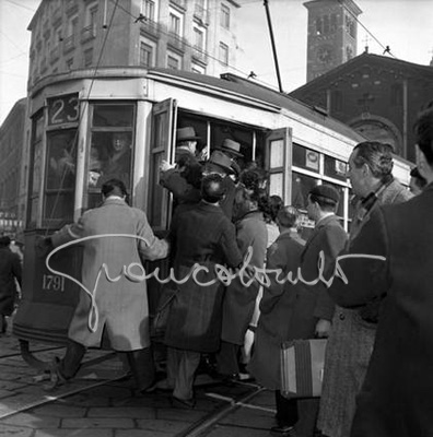 Tram queue. Milan, 1952